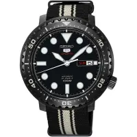 在飛比找Yahoo奇摩購物中心優惠-SEIKO 精工 5號系列 時尚運動機械錶-黑x帆布帶-男錶