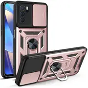 case For Oppo A16 Slide Camera Lens Protection and Built in 360 Rotatable Ring Holder - Silver