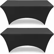 2 Pack 4FT Fitted Spandex Tablecloth, Tight Rectangle Wrinkle Resistant Table Clothes, Washable Stretch Patio Table Cover Decor for Banquets, Weddings, Parties, Kitchen (Set of 2-122x76x76cm)