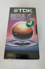 SEALED 4 Pack Blank TDK T-120 (6 hrs ea) Premium Quality Revue VHS Tape For VCR