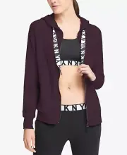 DKNY Womens Sport Logo Zip Hoodie Currant Size X-Small