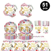 Two Wild Jungle Animals Theme Party Tableware 10 Guest Pack Plates Cups Napkins Tablecloth