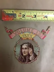Antique Color Book Plate ? Die Cut Old Woman w Cape Volume 13 1878 Scroll