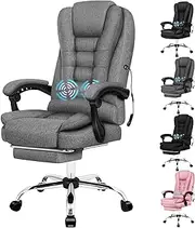 [ALFORDSON] Office Chair with 150° Recline & 2-Point Massage, Ergonomic Computer Desk Chair with SGS Approved Gas-Lift, Executive Home Desk Chair Video Game Chair (Exavior Fabric Grey w/Footrest)