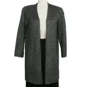 EILEEN FISHER Platinum Gray Linen Blend Shimmer Chainette Long Cardigan S