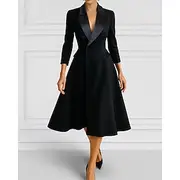 A-Line Blazer Dress Mother of the Bride Dress Tuxedo Dress Elegant Simple Minimalist V Neck Peak Lapel Tea Length Midi Length Flap Pockets Stretch Crepe 3/4 Le