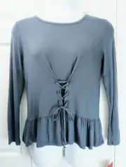 Mossimo Medium Tunic Top Smoky Lilac Tie Front Stretchy Peplum Peasant shirt New