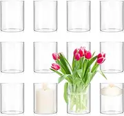 12 Pcs Glass Cylinder Vase for Centerpieces 6 Inch Tall Clear Glass Flower Vases Wedding Decorations Modern Bulk Cylinder Flower& Plant Vases for Table Shelf Party Home Decor (6 x 4 Inch)