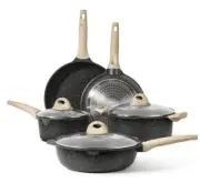 Carote Nonstick Pots and Pans Set, 8Pcs Granite Stone Kitchen Cookware Set Black