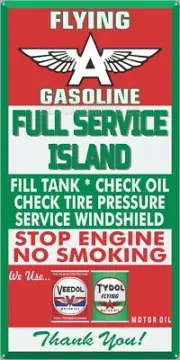 FLYING A GAS STATION FULL SERVICE ISLAND PUMP SIGN REMAKE ALUMINUM SIZE OPTIONS