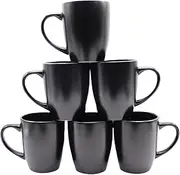 HOMD Coffee Cup Set 6-12oz Large Handle Ceramic Cup for Coffee, Soup, Tea, Milk, Latte, hot Cocoa, Ladies, Men-New Porcelain Mug Set (Black)