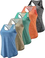 [Liberty Imports] 5 Pack Women's Workout Tops, Athletic Racerback Tank Tops for Women, Mesh Sleeveless Shirts Yoga for Gym Running