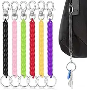 [Luxiremi] 6 Pcs Stretchy Spiral Keyring, Anti-Lost Plastic Spiral Keyring with Retractable Keyring and Carabiner, Theftproof Key Chains for Men, Keychain for Keys Wallet Phone Backpack Fishing Tools,