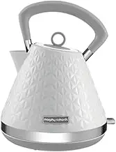 Morphy Richards Vector Pyramid Kettle, 1.5L, 3kW Rapid Boil, Anti Limescale Filter, Boil Dry Protection, Water Window, Pull Ring Removeable Lid, 360 Cordless Base, White,108134