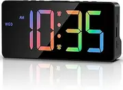 OQIMAX Colorful Digital Alarm Clock Large LED Display Bedside Clock with 5 Levels Brightness Adjustment USB/Battery Powered Digital Clock with Date 3 Levels of Volume 4 Alarm Modes DST Function