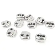 Silver Tone 4.5mm Dia Two Holes Spring Lanyard Cord Locks Toggles 10 Pcs