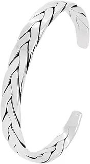 [Treasure Bay] Double Braid Sterling Silver Bangle Bracelet for Men and Women