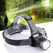 LED Headlamp Rechargeable, 90000 Lumen Super Bright Headlamp Flashlight LED Work Headlight Zoomable, Waterproof, 90° Adjustable Head Lamp for Adult, for Outdoor Camping, Running, Cycling, Climbing