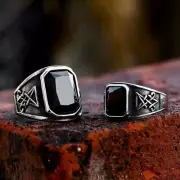 AU Biker Retro Lucifer Satan Stainless Steel Ring Vintage Titanium Gemstone Ring