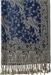 [Becolored] Paisley Flowers Borders Pattern Pashmina Silk Scarf Shawl Wrap Blanket Reversible Comfortable With Fringes