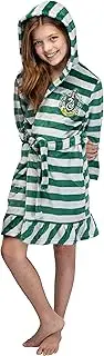 [INTIMO] Harry Potter Girls' Striped Ruffle Plush Fleece Robe - All 4 Houses Gryffindor, Hufflepuff, Slytherin, Ravenclaw