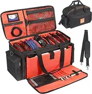 DJ Gig Bag, Large DJ Cable File Bag DJ Gear Storage Organizer with Detachable Padded Bottom and Dividers,Travel Gig Bag for Cords Sound Equipment DJ Gear Musician Accessories (Orange)