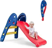 HONEY JOY Kid Folding Sliding w/Triangle Structure, Indoor & Outdoor Easy Set Up Freestanding Slide Playset for Children 3-8 Years, Foldable Kids Slide Toy for Garden, Patio, Kid Room & Living Room