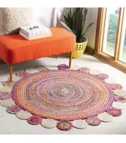 Cape Cod Collection Runner Rug - 3' Round Red & Multi, Handmade Boho Braided