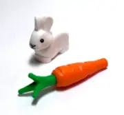 Lego - Animals - White, Rabbit, Bunny, with Orange Carrot