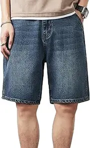 [Gsywaipei] Denim Shorts Retro Pocket for Men Casual Relaxed Fit Vintage Jean Short Classic Straight Washed Jeans Half Pants, Blue 5, 36