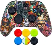 9CDeer 1 Piece of Silicone Transfer Print Protective Thick Cover Skin + 6 Thumb Grips for Xbox Series X/S Controller Monsters