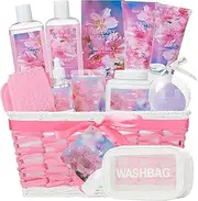 Mother Day Gift Baskets for Women, 18pcs Bath & Body Gift Set for Women, Cherry Blossom Scented Spa Kit includes Body Lotion, Bath Bombs, Bath Salt,Birthday Gift, Mother's Day Gifts