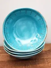 Sigrid Olsen Turquoise Antique Like Rustic Edge Melamine Side Salad Bowls 4pc