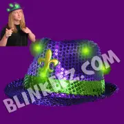 Light Up Purple MARDI GRAS LED Flashing Sequin Fedora Hat -NEW!