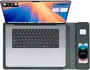 Laser 16" Wireless Charger Laptop Sleeve - Mouse Pad, PU Leather, Magsafe & Qi Compatible, 15W Fast Charge, Water Resistant, Travel Laptop Case - Fits MacBook, Chromebook, Kindle, iPad Air/Pro (Black)