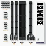 Asiahorse Black 12VHPWR PCIe 5.0 Sleeved PSU Extension Cable Kit 16AWG Cotton Cu