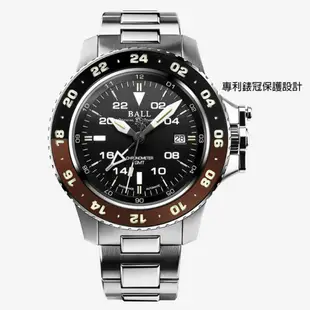 【BALL 波爾】Engineer 自體發光微型氣燈GMT兩地時間機械錶-黑咖42mm(DG2018C-S12C-BK)