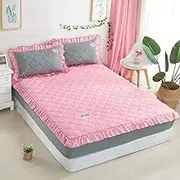 Thickened Flannel Fitted Sheet Winter Warm Bed Cover Cover Non-Slip King Queen Mattress Protective Cover-Jade_+_Gray_120*200+28cm(3pcs)