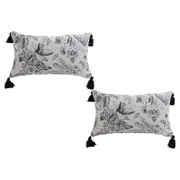SOGA 2X 35cm Throw Pillows – Black and White Floral Print Elegant with Tassel