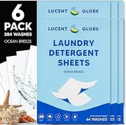 Lucent Globe Laundry Detergent Sheets (6-Pack) - Pre-Measured Laundry Sheets - Powerful Stain Removal - Gentle on Skin & Fabrics - Works in All Washers - Convenient and Travel Friendly (Ocean Breeze)