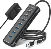 Powered USB Hub, Rosonway 7-Port USB 3.2/USB C Hub with 10Gbps USB-A 3.2, 2 USB-