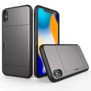 Catzon Slim Armor Case Wallet Card Holder Sliding Cover CGreyit Card Slot ID Pocket Dual Layer TPU Bumper Phone Case for iPhone (Grey)
