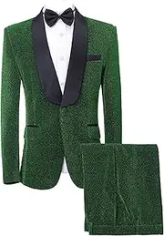 [Zylphorix] Mens Suits Velvet Tuxedo Suit 2 Piece Shawl Lapel Jacket Pants 1 Button Slim Tuxedo Suit Set