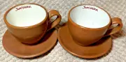Juan Valdez Pottery coffee Cups And Saucers Set of 2 Brown Beige