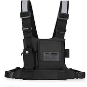 koculemi Versatile Chest Bag Vest Rig For Two Way Radio Walkie Talkie Hands Freely Chest Pack, Coal