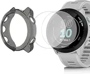 Compatible for Garmin Forerunner 55 Screen Protector with Case, Lamshaw (2+1Pack) Tempered Glass Film Full Coverage + Soft TPU Protective Case Compatible for Garmin 55 Smartwatch