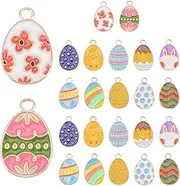 [Healifty] 24pcs Easter Egg Charms Enamel Colored Easter Egg Pendant Accessories for Necklace Bracelet Earrings DIY Jewelry Making and Crafting, 2.2x1.4cm, Faux Leather, No Gemstone