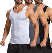 [Cutecrop] 3 Pack Compression Dry Fit Tank Top Men, Shapewear Shirt Sleeveless Men Slimming Muscle Undershirt for Gym