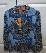 Tory Burch Stephanie Tunic with Mirror Embellished Top Size 2 Navy Tuscan NWT