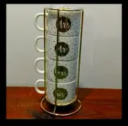 Coco & Lola 4 Stackable Espresso Cup Set in Rack. Constellations.